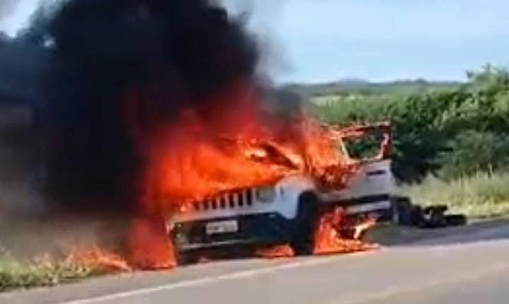 ASSISTA: Carro fica destruído ao ser tomado por incêndio em Lagoa Grande-PE; clique aqui e saiba mais