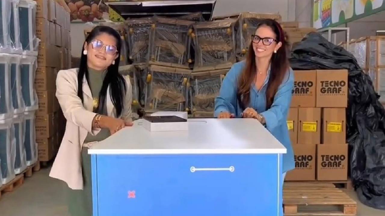 Em Lagoa Grande-PE, Catharina Garziera e Joseilde Paulino anunciam a chegada do Laboratório Maker Itinerante para ampliar o acesso dos alunos às tecnologias educacionais