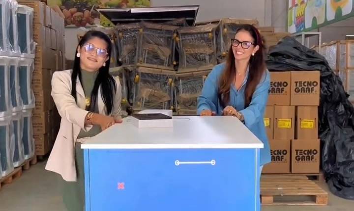 Em Lagoa Grande-PE, Catharina Garziera e Joseilde Paulino anunciam a chegada do Laboratório Maker Itinerante para ampliar o acesso dos alunos às tecnologias educacionais