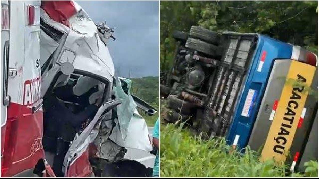 Mãe e filha, de 13 anos, morrem em acidente entre micro-ônibus e ambulância, e outras 17 pessoas ficam feridas; ASSISTA