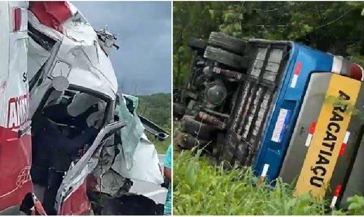 Mãe e filha, de 13 anos, morrem em acidente entre micro-ônibus e ambulância, e outras 17 pessoas ficam feridas; ASSISTA