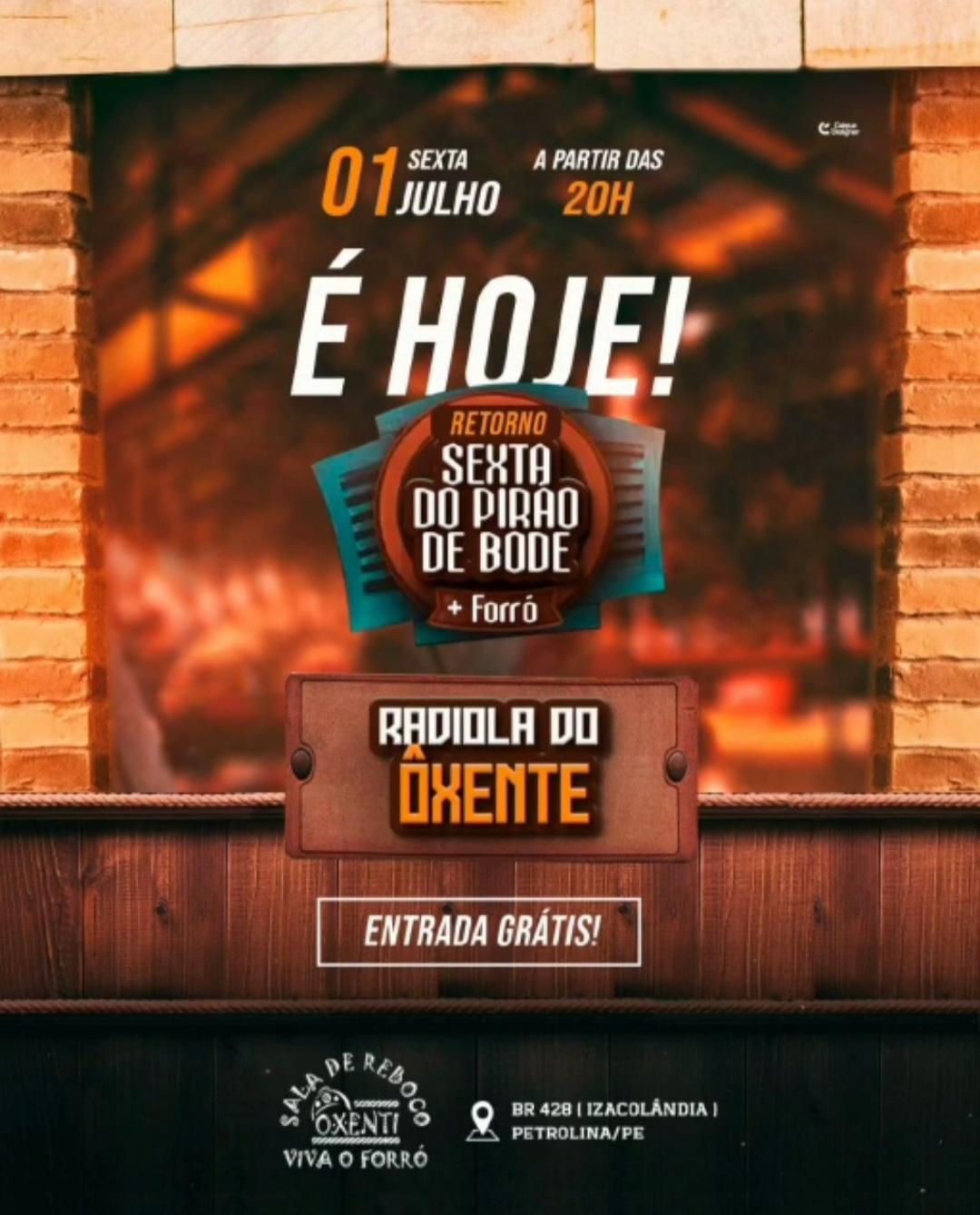 É HOJE: Sala de Reboco Ôxenti promove 'Sexta do Pirão de Bode + Forró'