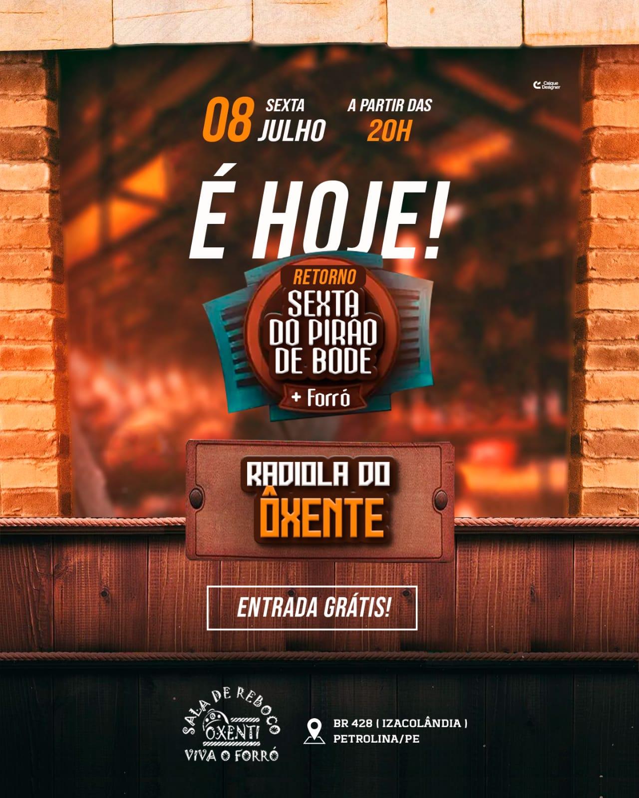 É HOJE: Sala de Reboco Ôxenti promove 'Sexta do Pirão de Bode + Forró'