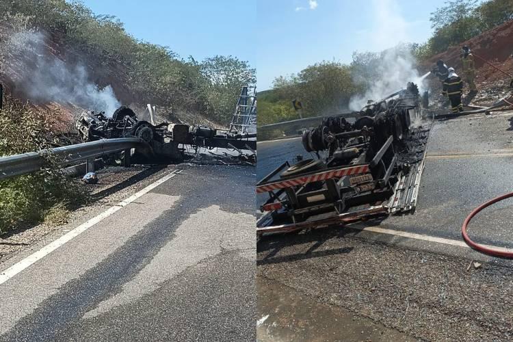 Grave acidente com caminhão que saiu de Petrolina-PE deixa uma vítima fatal e um ferido no Piauí