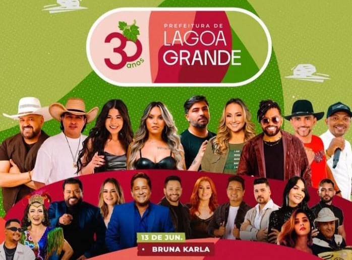 De 13/06 à 20/06: Prefeitura de Lagoa Grande-PE divulga programação do aniversário, com atrações nacionais e pratas da casa; CONFIRA