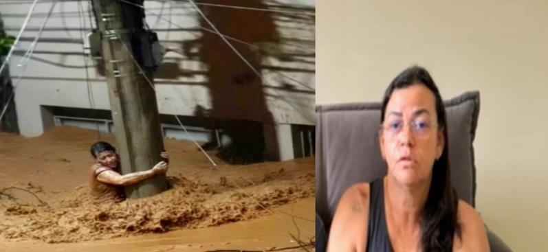 Emocionada, mulher que ficou agarrada em poste para não ser levada pela enxurrada em MG fala sobre situação; ASSISTA