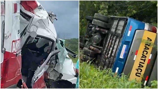 Mãe e filha, de 13 anos, morrem em acidente entre micro-ônibus e ambulância, e outras 17 pessoas ficam feridas; ASSISTA