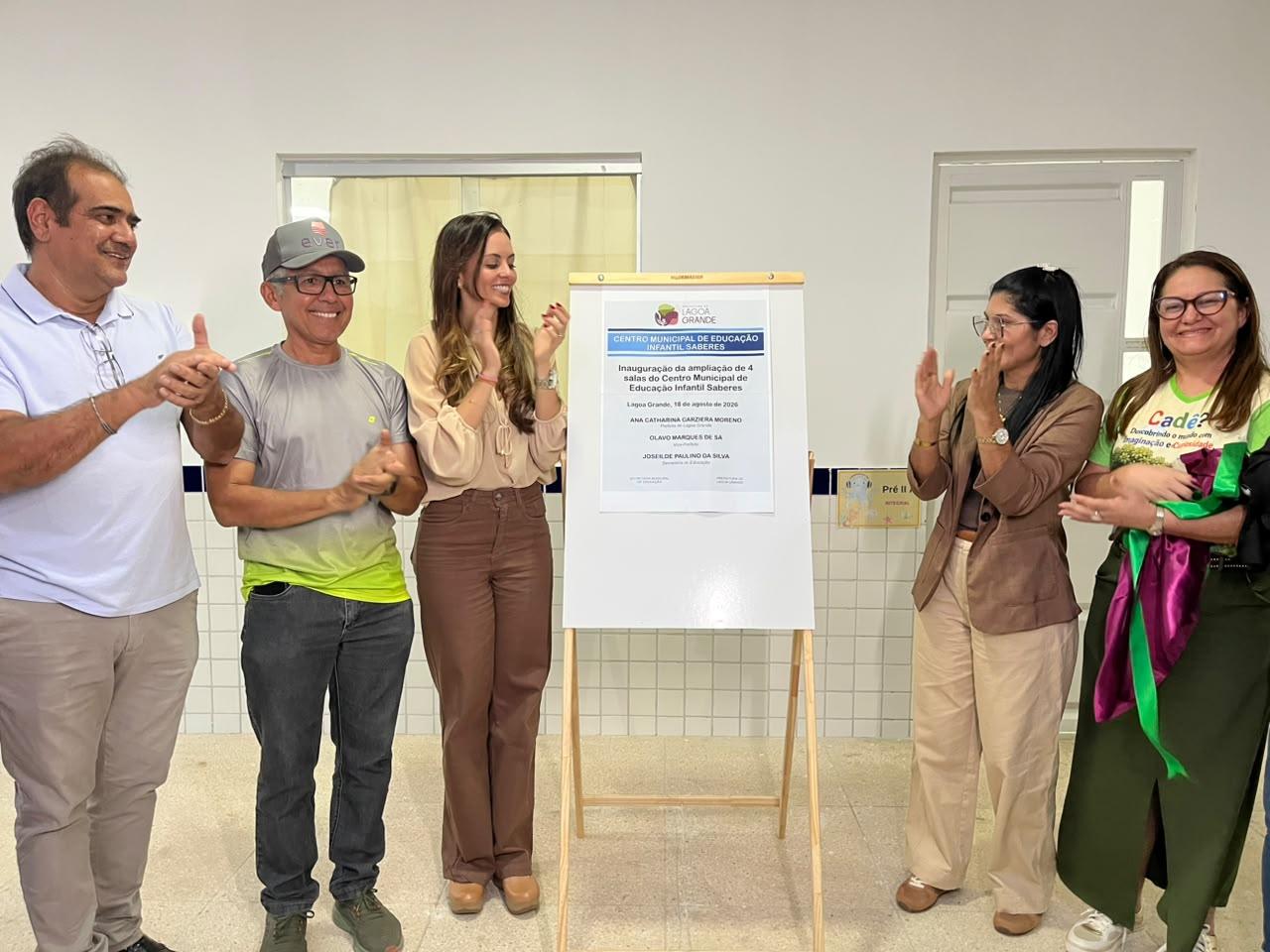 Em Lagoa Grande-PE, Catharina Garziera e Joseilde Paulino entregam 4 novas salas de aula no CMEI Saberes e implantam o ensino de tempo integral nas turmas de Pré II